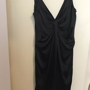 Carmen Marc Valvo Black Ruched Sheath Midi Dress